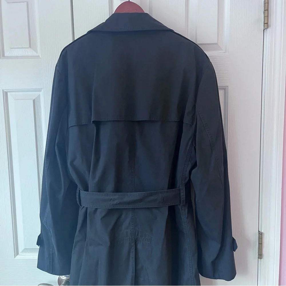 Military Tench Coat Mens 44R  Black Double Breasted Lined Belted Classic Preppy - Picture 5 of 9